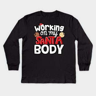 Mens Working On My Santa Body Funny Christmas Xmas graphic Kids Long Sleeve T-Shirt